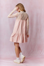 PINK Braid Spaghetti with Bow Detail Washed Denim Mini Dress