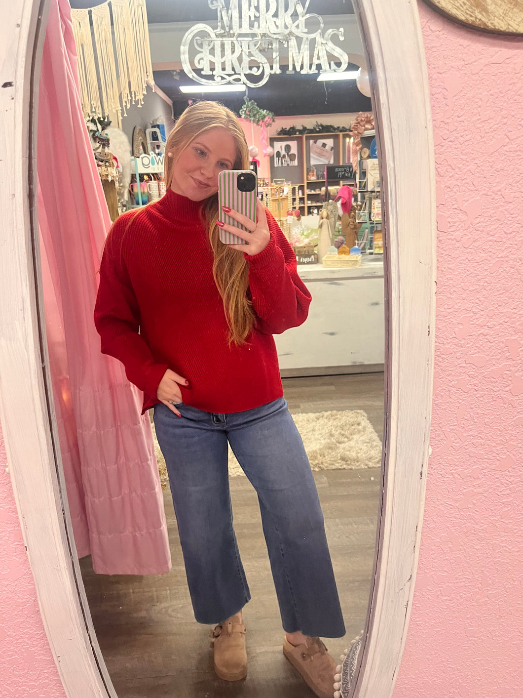 Red Diagonal Ribbed Sweater