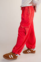 Red Washed Cargo Pants