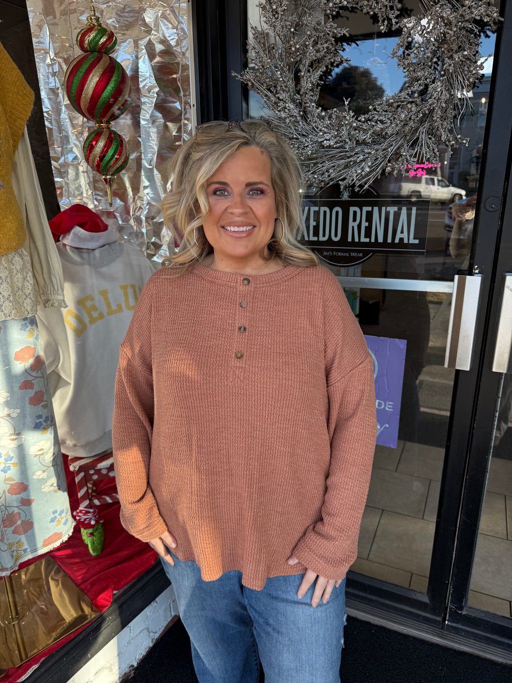 Curvy Waffle Knit Top