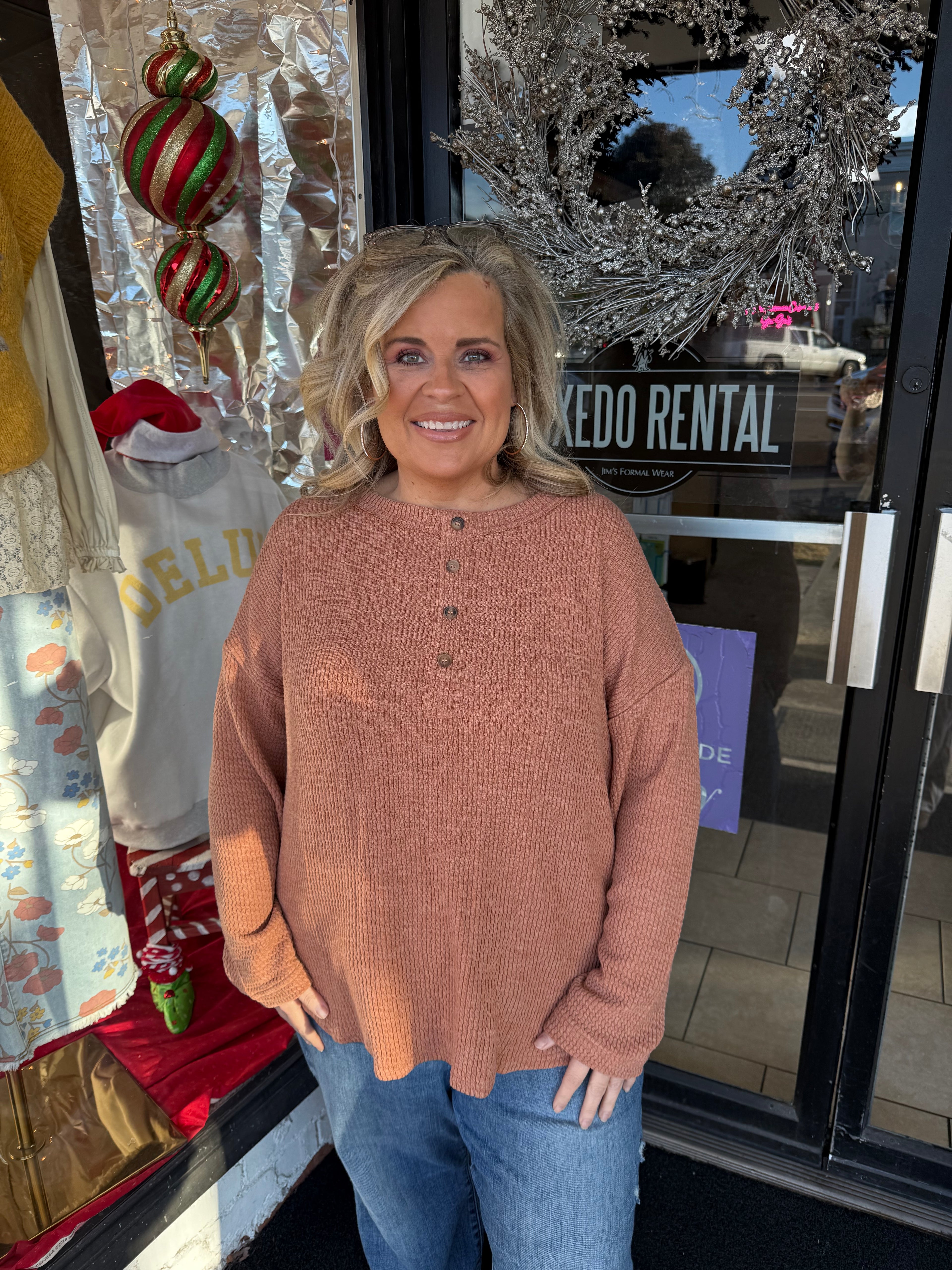 Curvy Waffle Knit Top