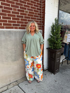 Curvy Cream Floral Print Pant
