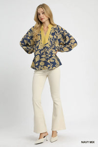 Two Tone Floral Print Top