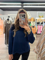 Navy Ribbed Knit Top