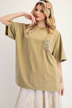 Load image into Gallery viewer, Faded Olive Crochet Pocket Tee
