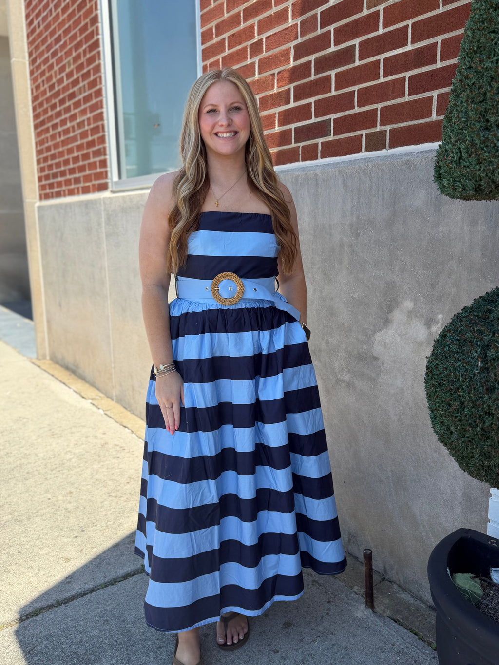 Navy Striped Midi Dress