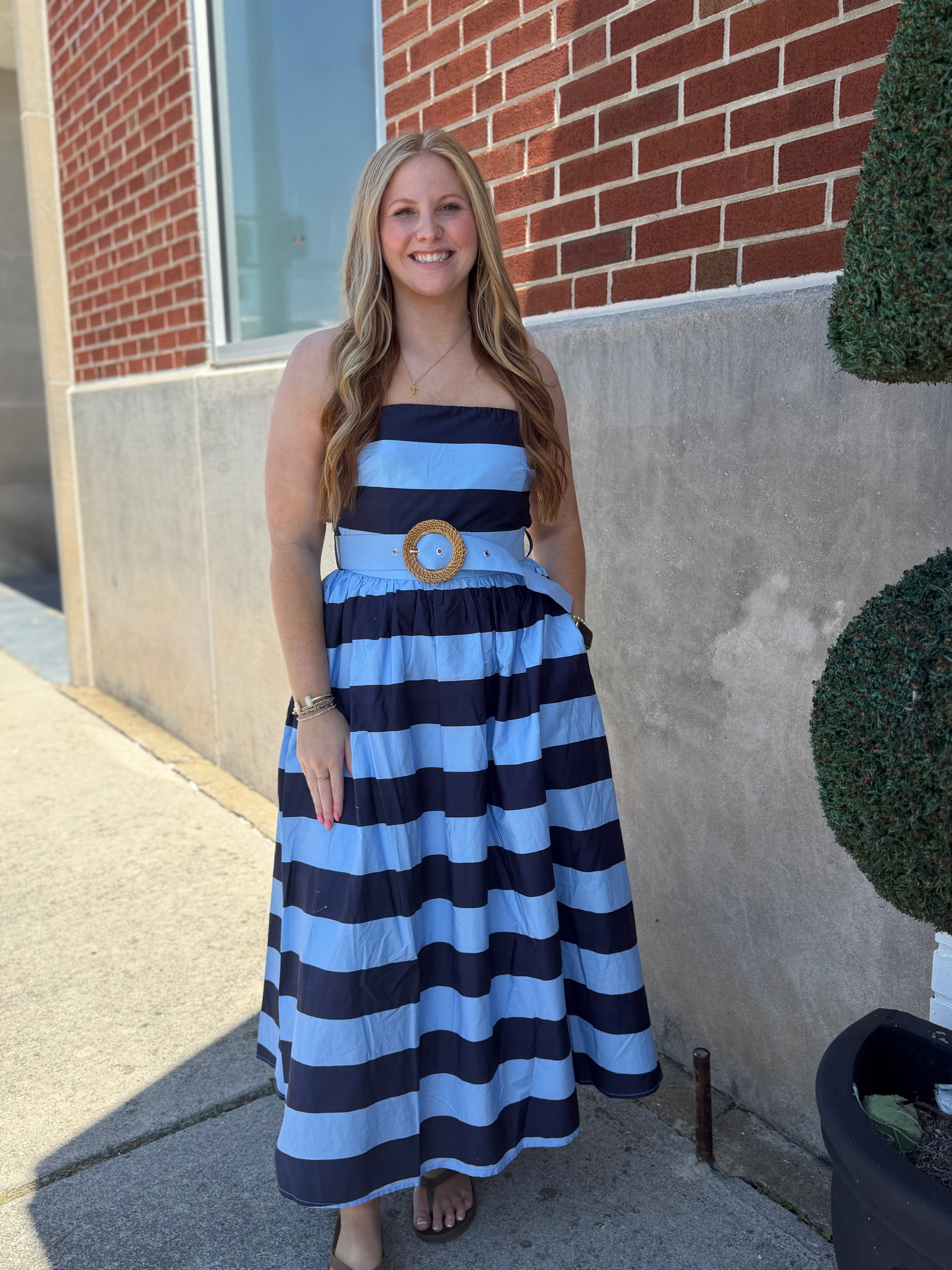 Navy Striped Midi Dress