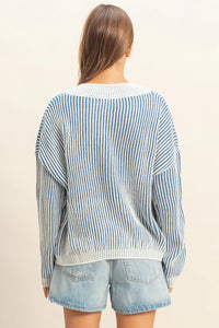 Dusty Blue Striped Sweater