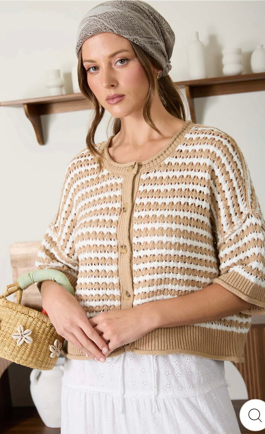 Khaki Crochet Knit Cardigan