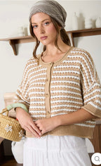 Khaki Crochet Knit Cardigan