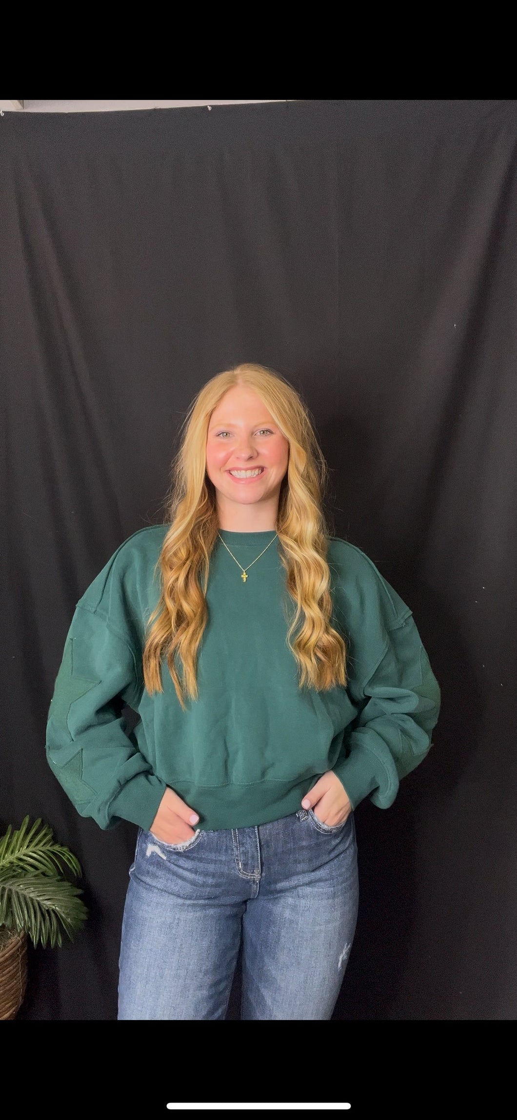 Dark Green Star Patch Crewneck Sweatshirt