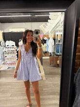 Load image into Gallery viewer, Purple Pearl Denim Romper

