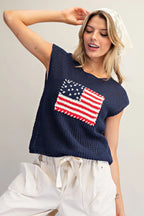 Navy Knit Patriotic Cap Sleeve