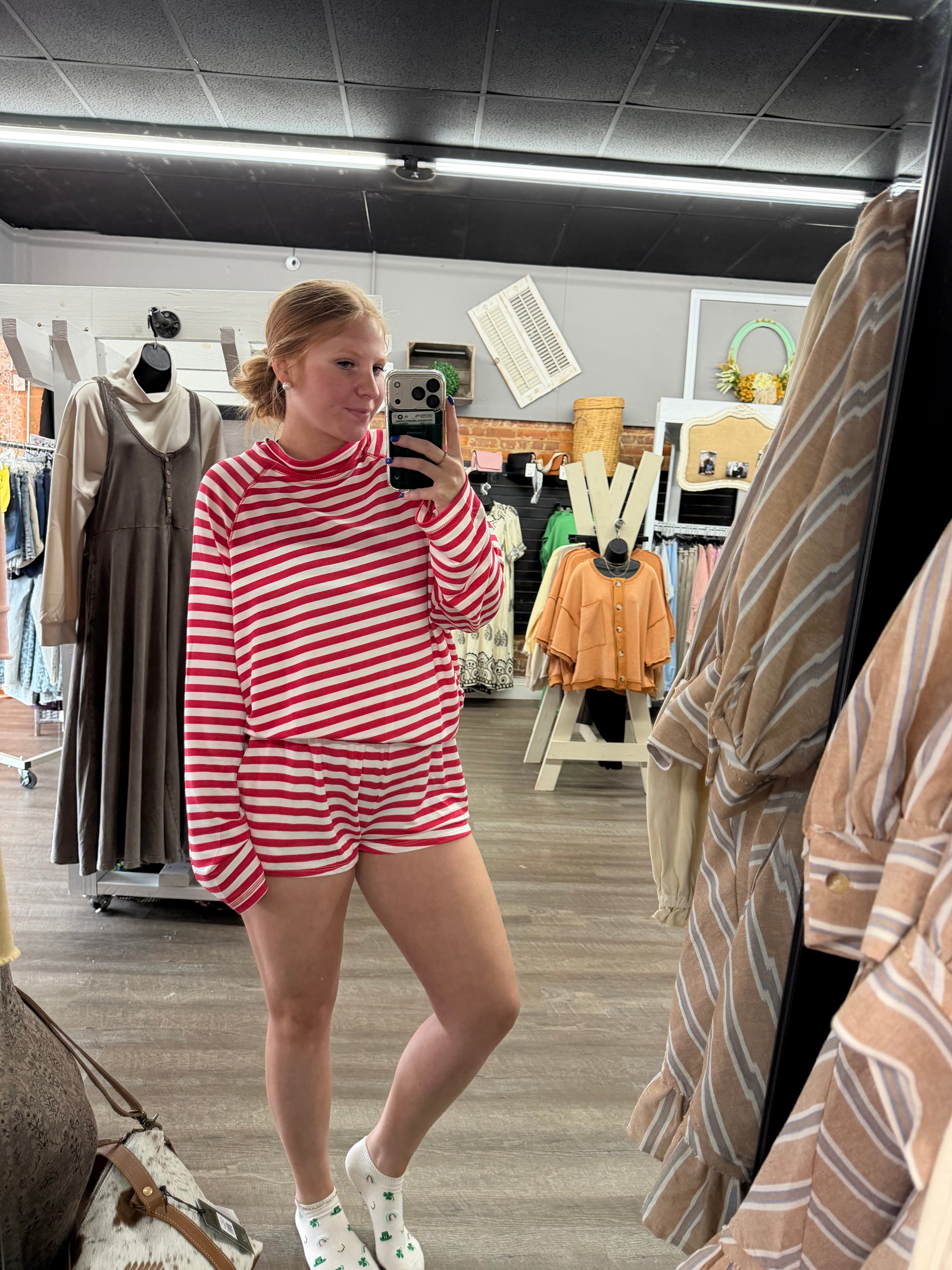 Red Stripe Shorts Set