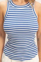 Blue Striped Ribbed Racerback Tank