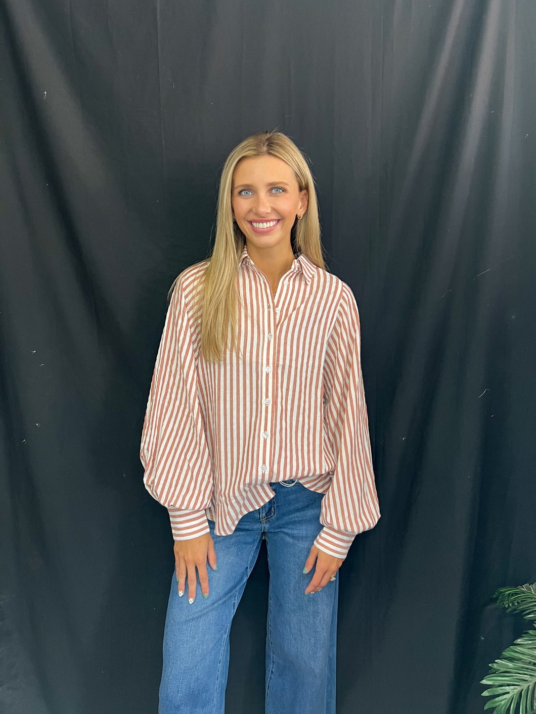 Red Bean Striped Button Down