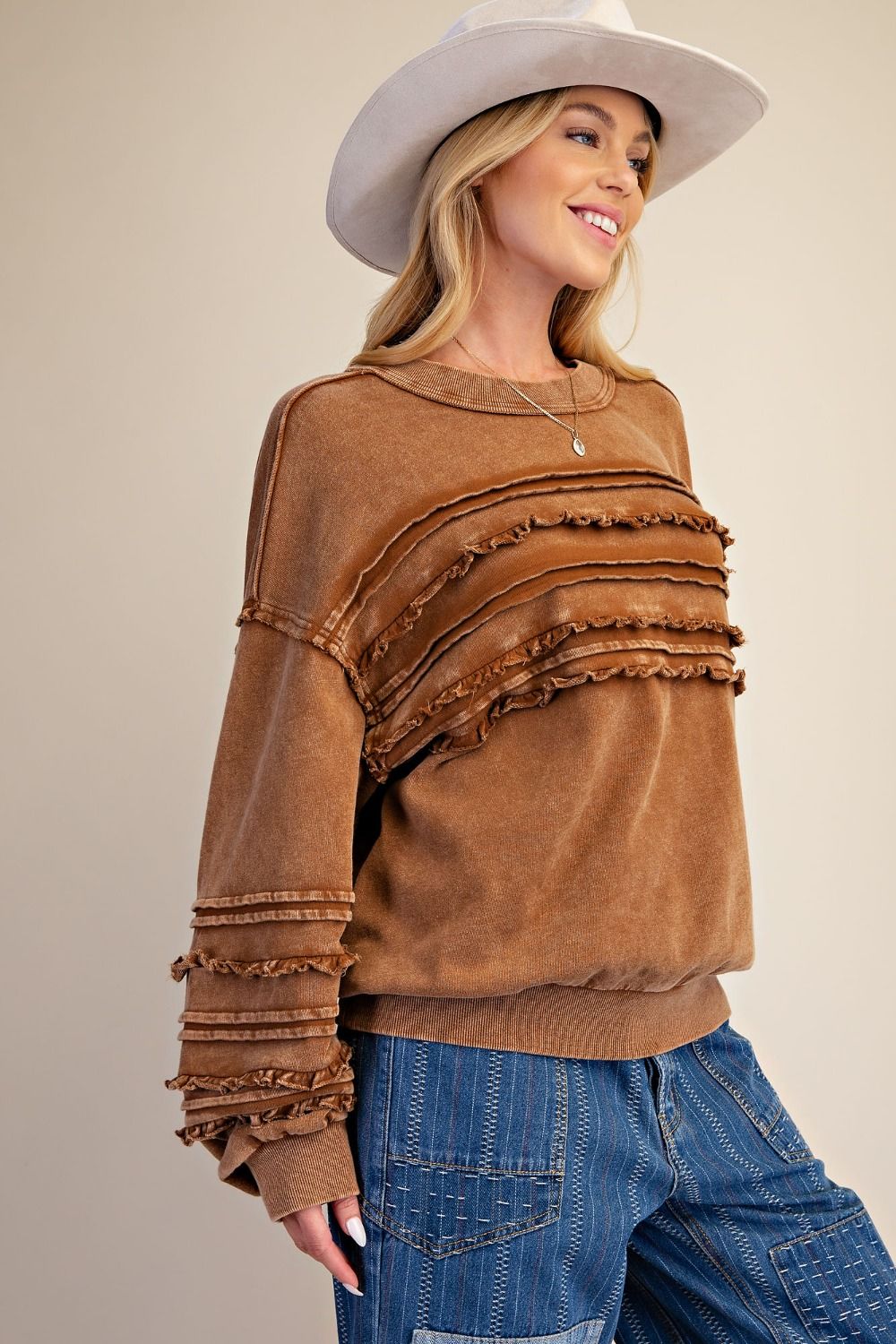Chocolate Brown Ruffle Pullover