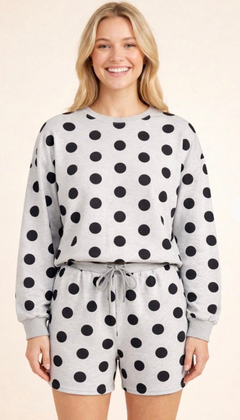Heather Gray/Black Polka Dot Short Set
