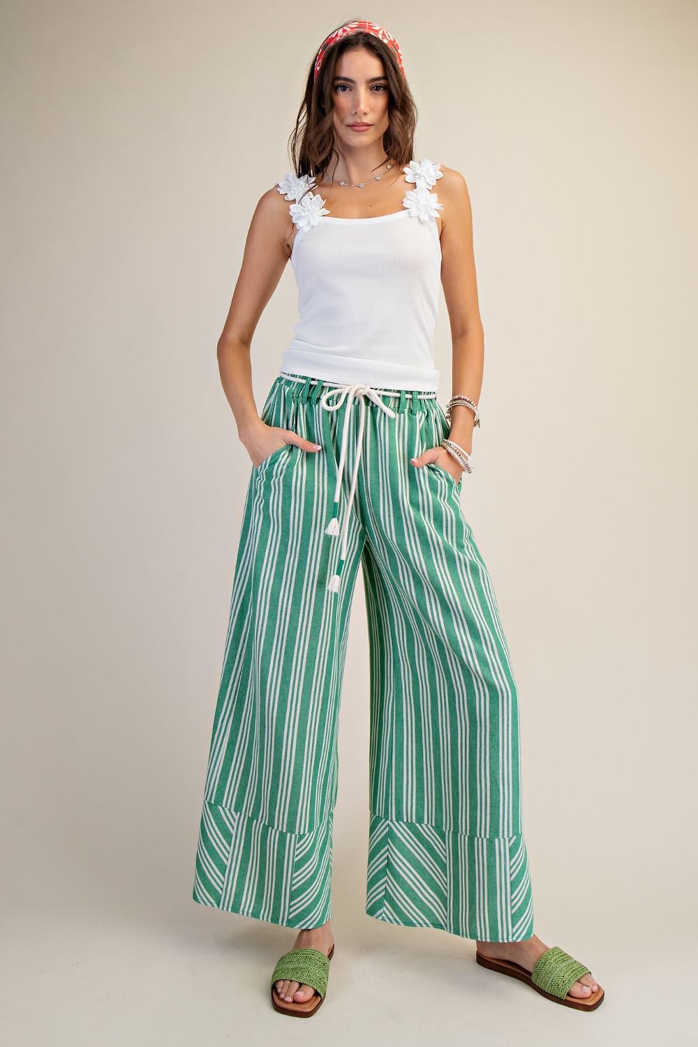 Green Striped Palazzo Pants