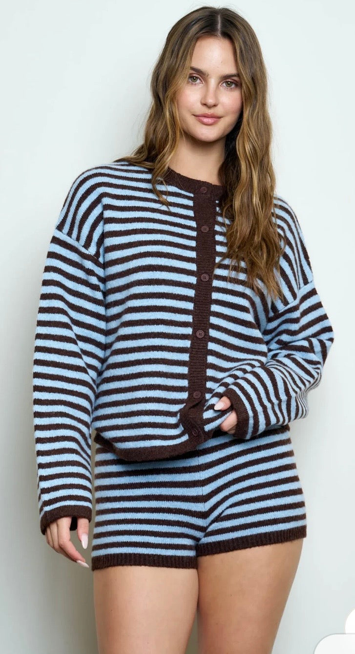 Dusty Blue Brown Short Set