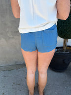 Drawstring Waist Denim Skort