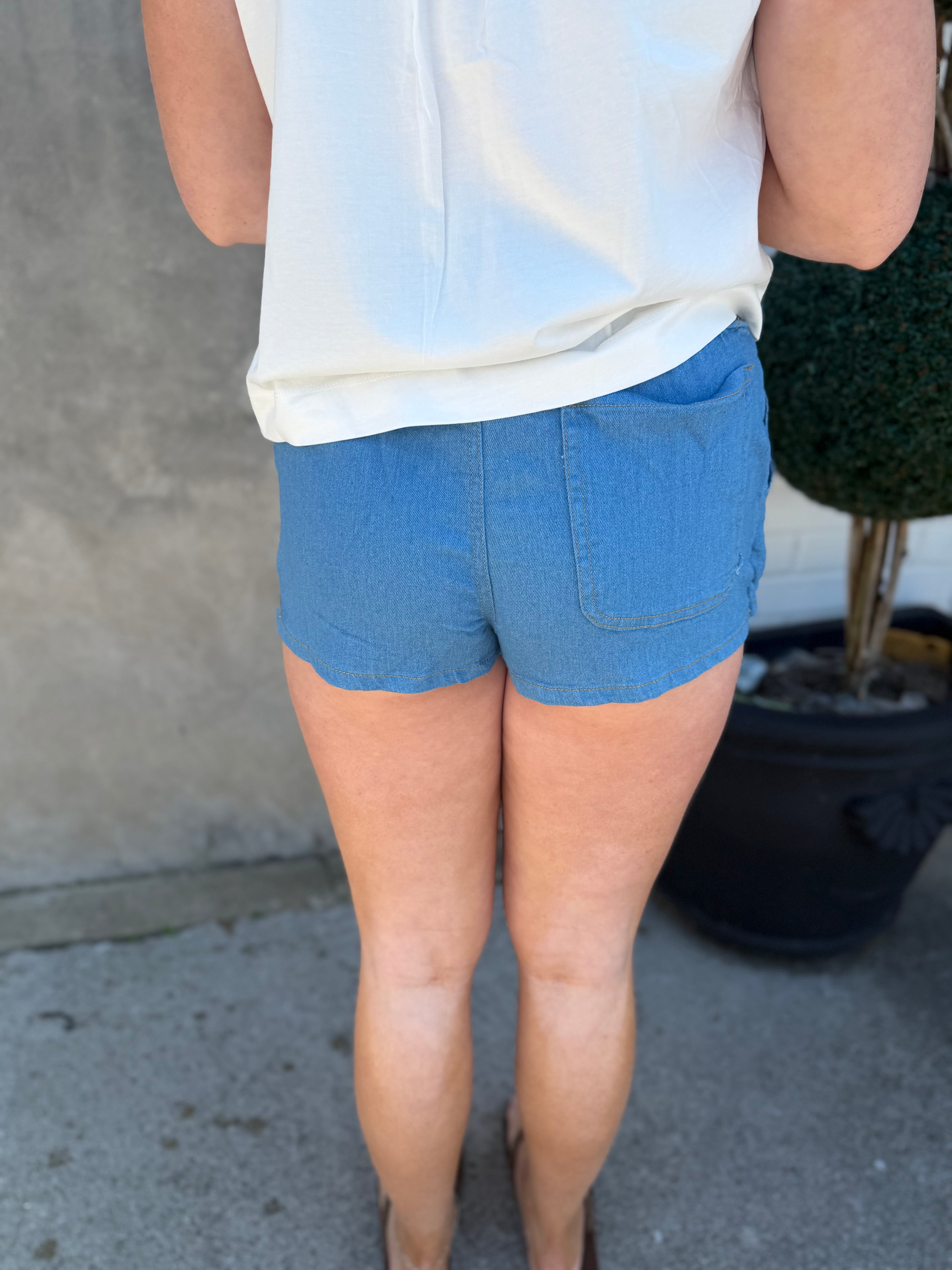 Drawstring Waist Denim Skort