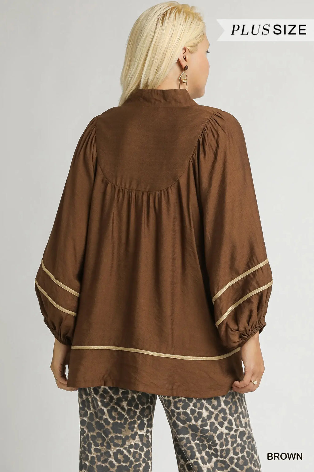 Curvy Brown Boho Peasant Top