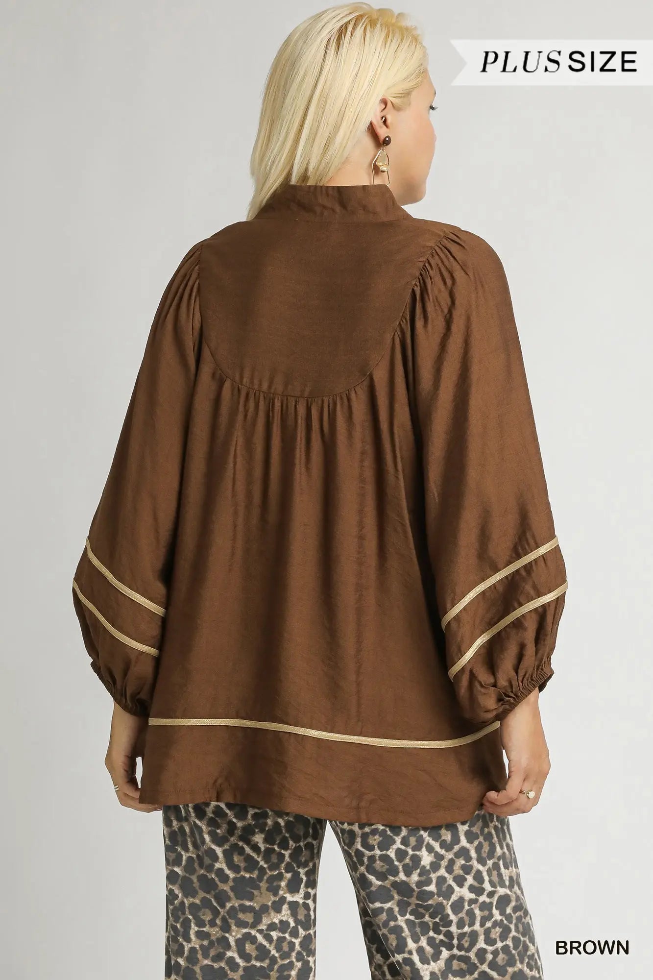 Curvy Brown Boho Peasant Top