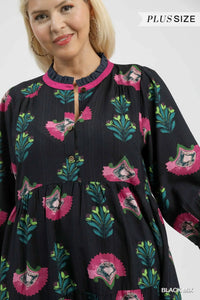 Curvy Black Floral Midi Dress