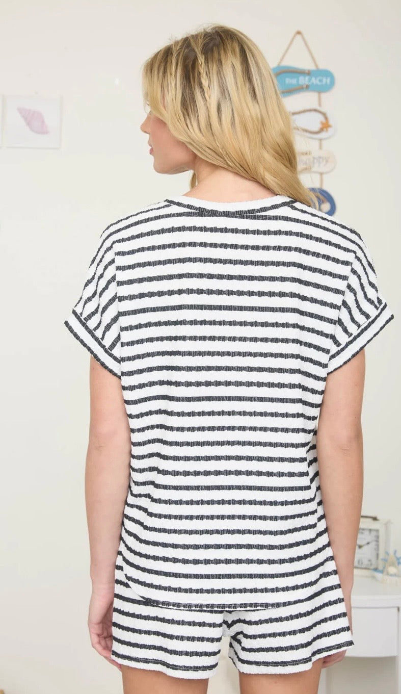 Black Stripe Ribbed Set
