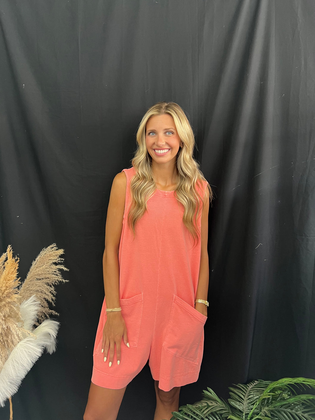 Coral Sleeveless Romper