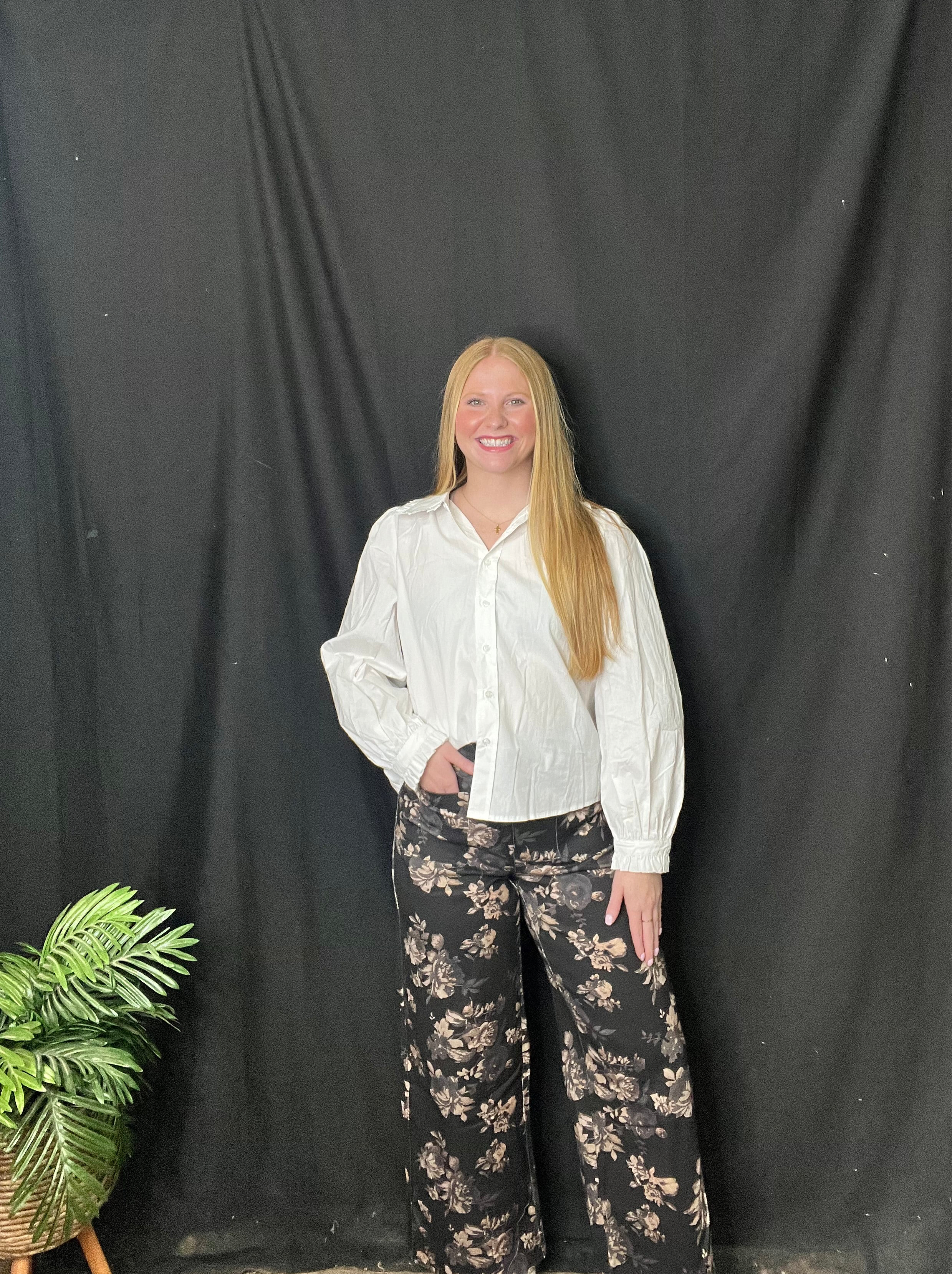 Black Floral Print Pants