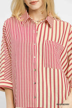 Raspberry Mixed Stripe Button Down