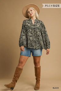 Curvy Black Paisley Top