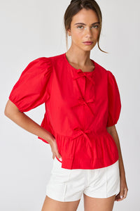 Red Bow Tie Detailed Blouse