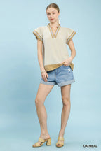 Oatmeal w/Navy detail Top