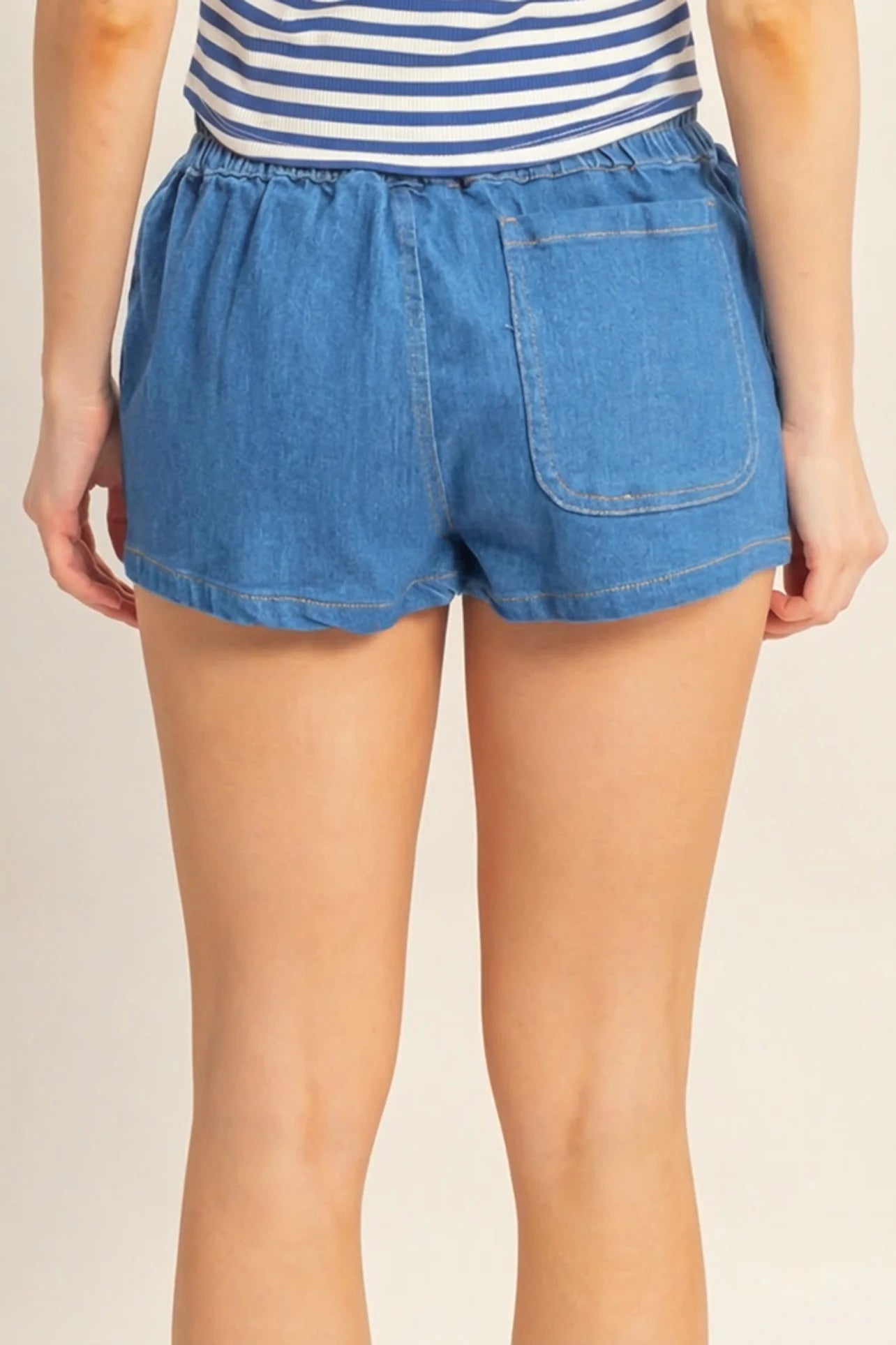 Drawstring Waist Denim Skort