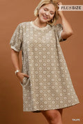 Curvy Taupe Floral Textured Dress