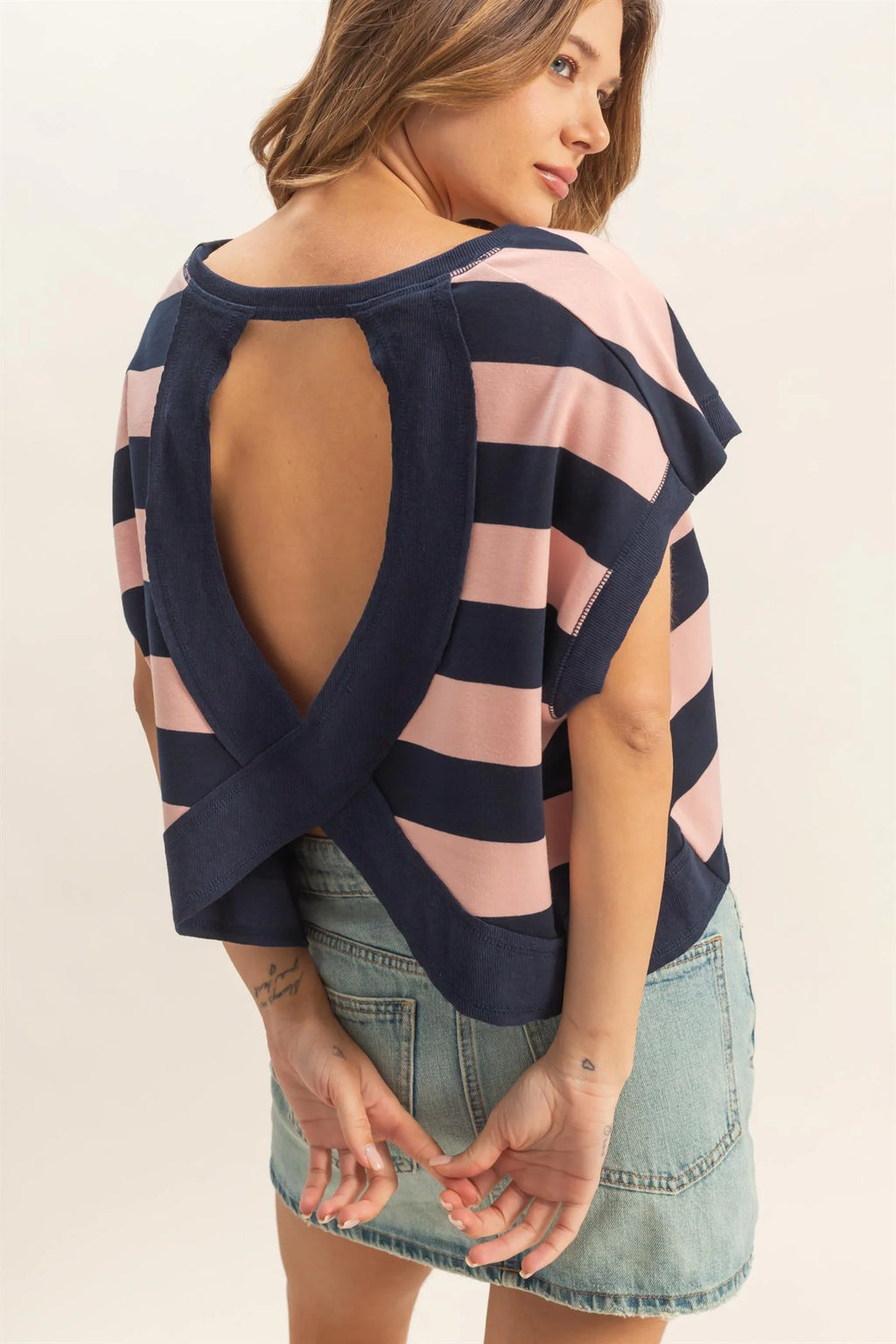 Blush/Navy Boxy Top