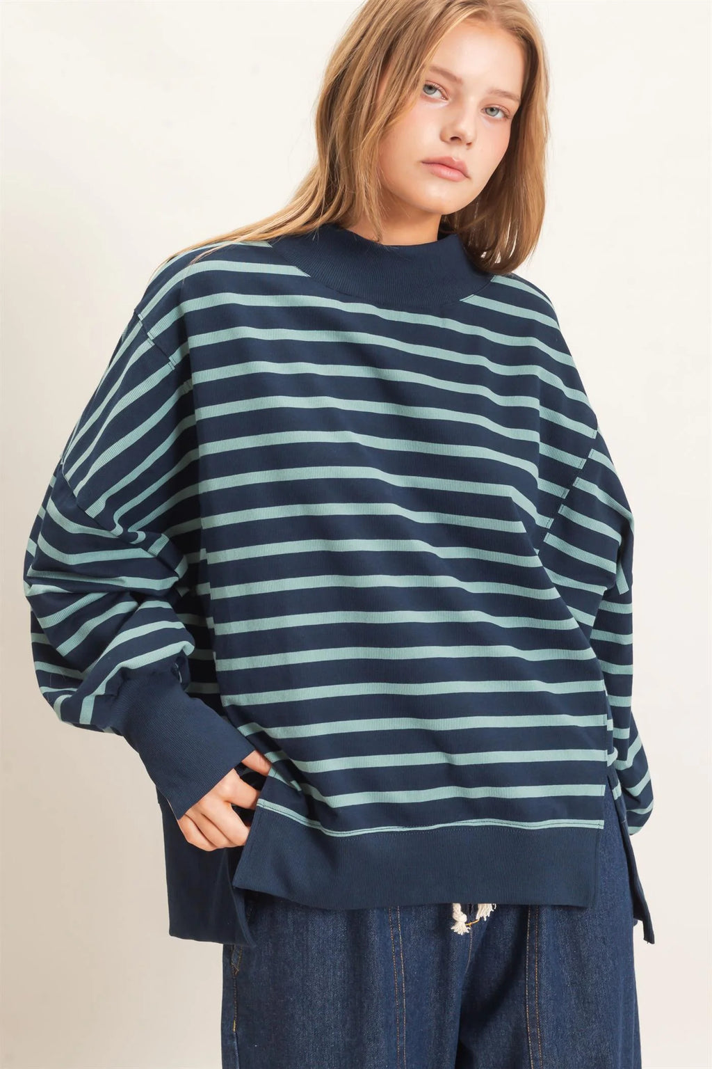 Navy/Sage MockNeck