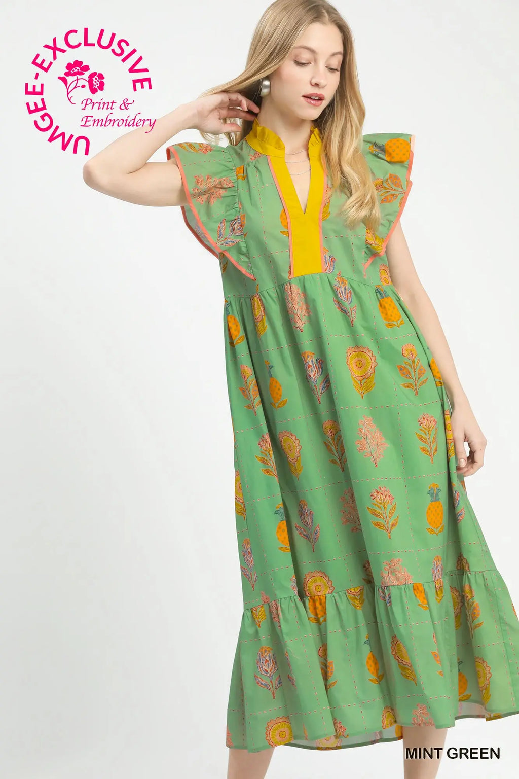 Mint Green Printed Midi Dress