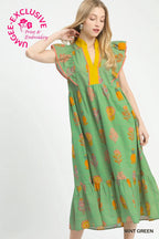 Mint Green Printed Midi Dress