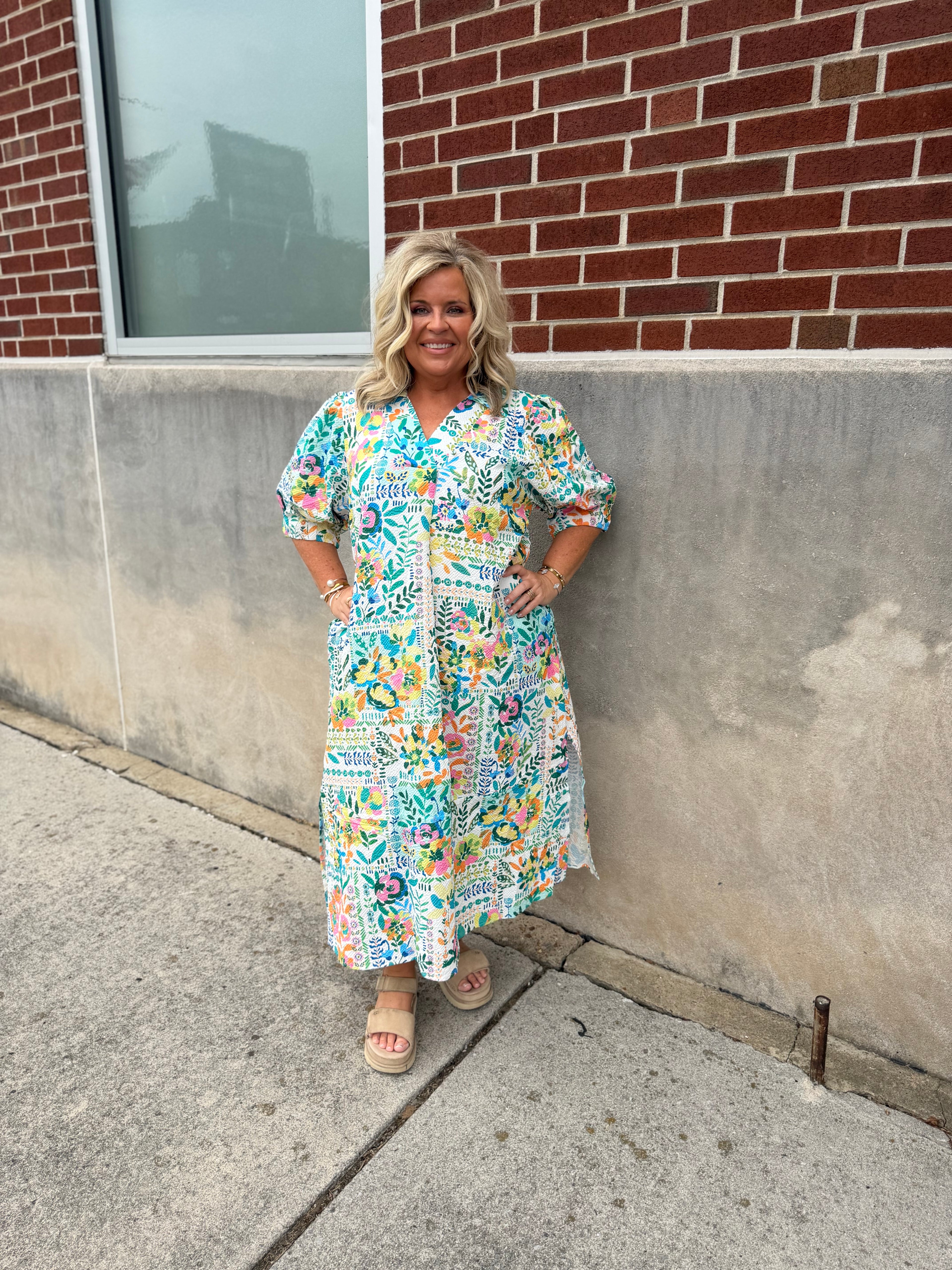 Curvy Green Floral Print Dress