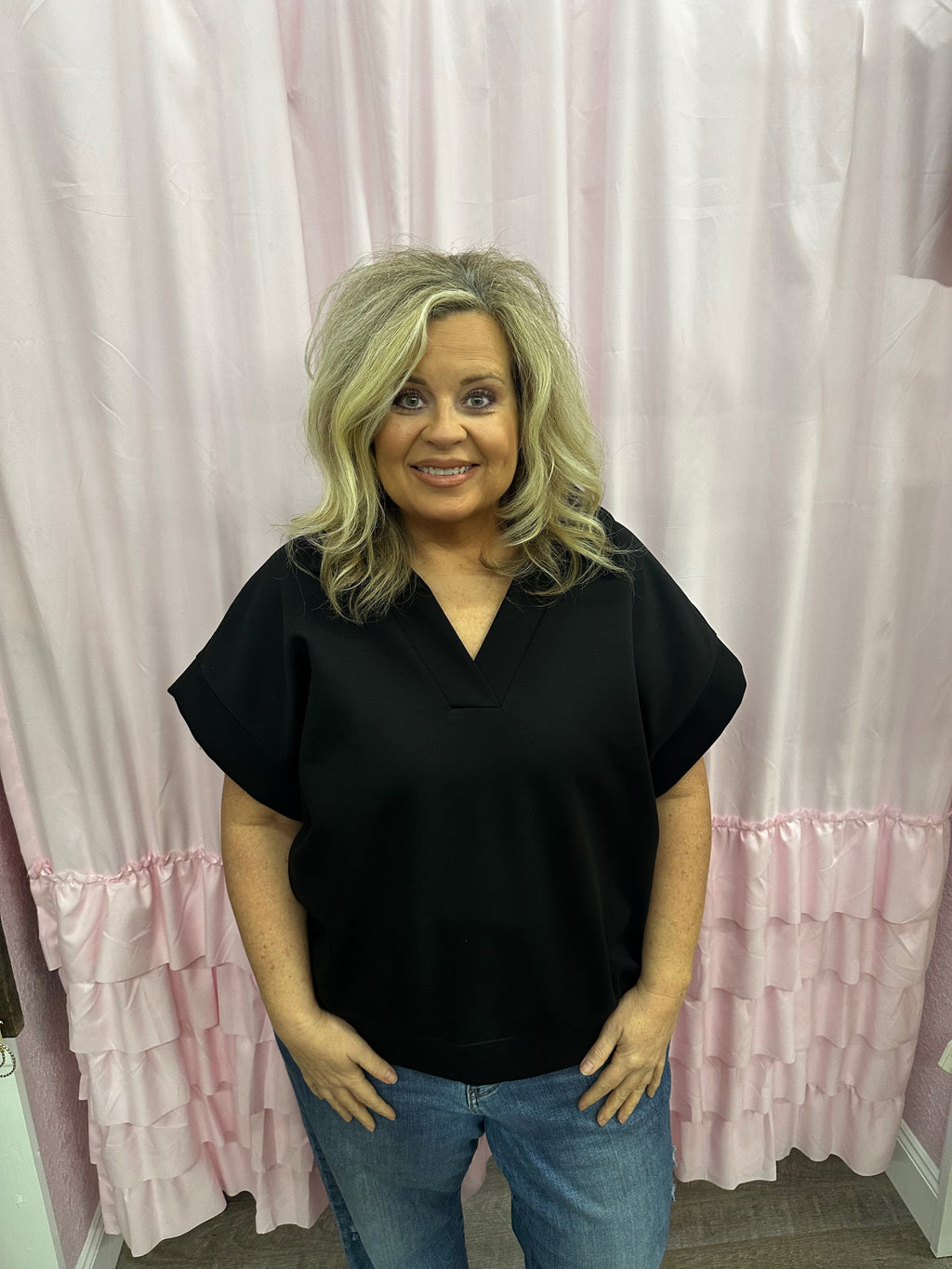 Curvy Black Luxe Knit  Pullover Top