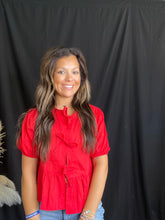 Load image into Gallery viewer, Red Bow Tie Detailed Blouse
