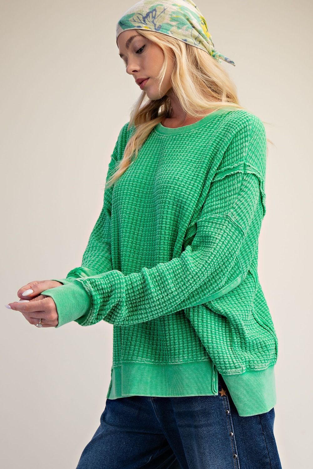 Green Washed Thermal Pullover
