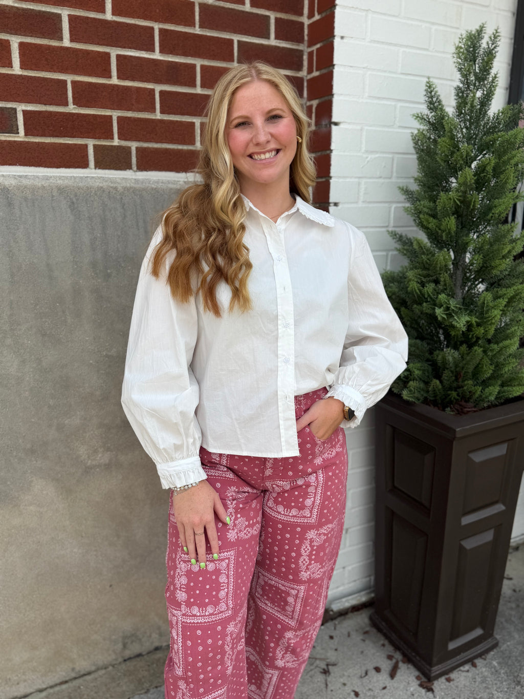 White Puff Sleeve Button Up