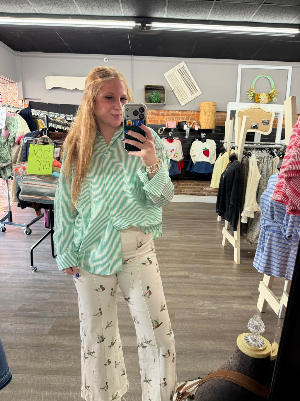 Green Stripe Button Up