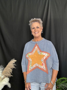 Dusty Navy Star Patch Top