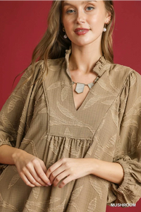 Mushroom—High Ruffle Neck Dress